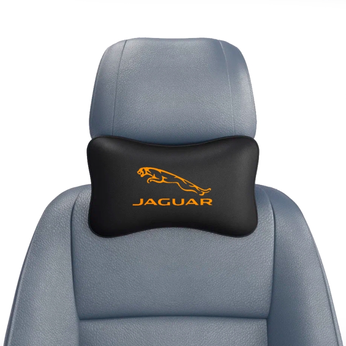 Подушки под шею Подушка под шею черная с вышивкой Jaguar (Оранжевая)