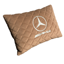 Подушка из алькантары светло-коричневая с вышивкой 